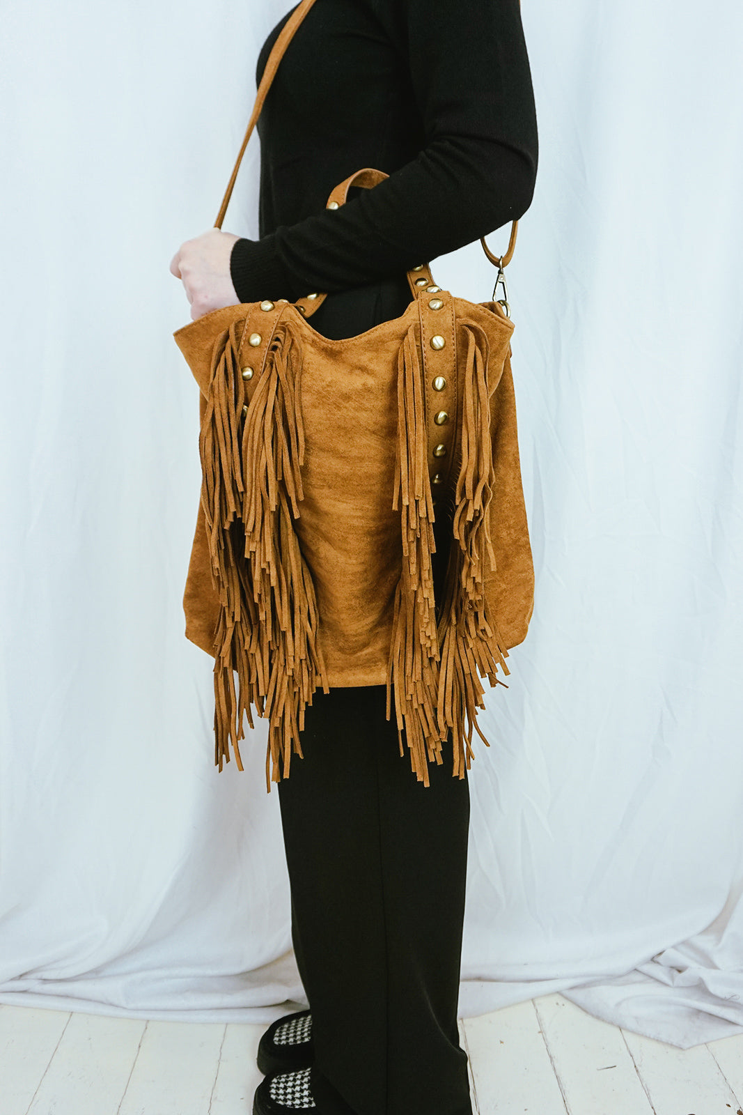Fringed & Studded Big Bag Brown