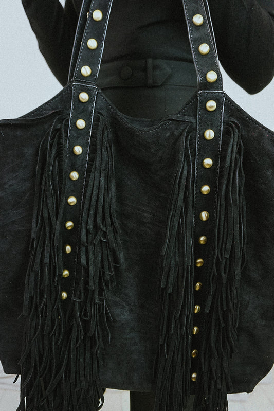 Fringed & Studded Big Bag Black