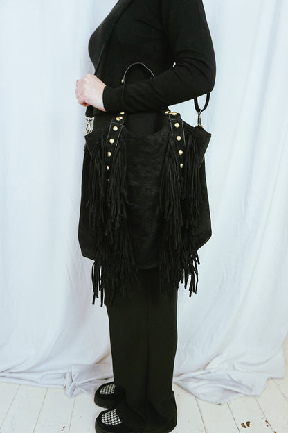 Fringed & Studded Big Bag Black