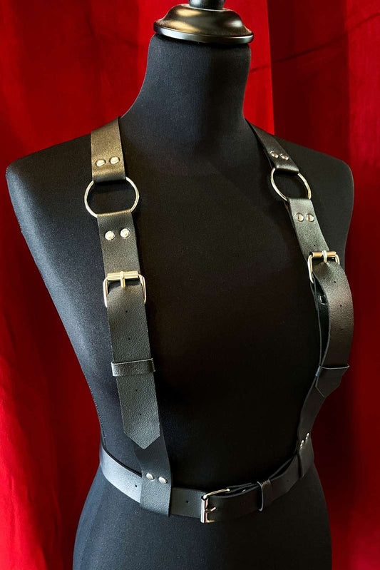 Black faux leather harness belt