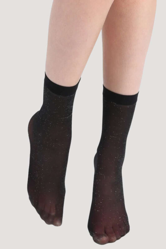Glitter Ankle Socks Black Pamela Mann 