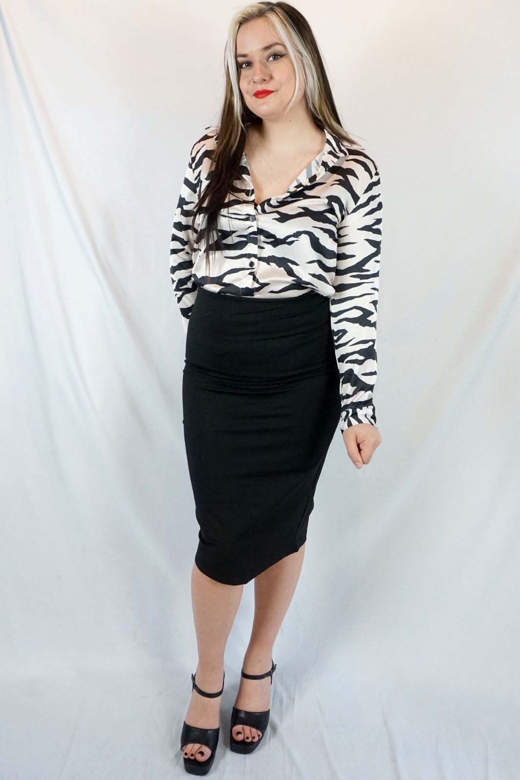 Black Pencil Skirt Zebra Blouse