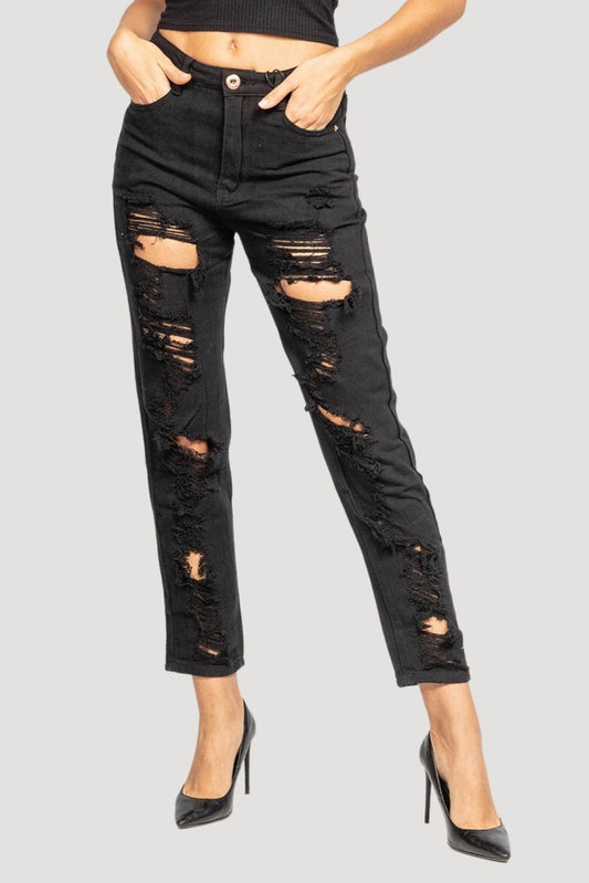 black ripped trousers
