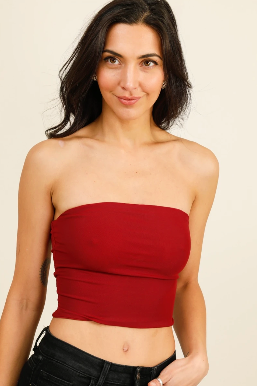 Mesh Bustier Top Burgundy