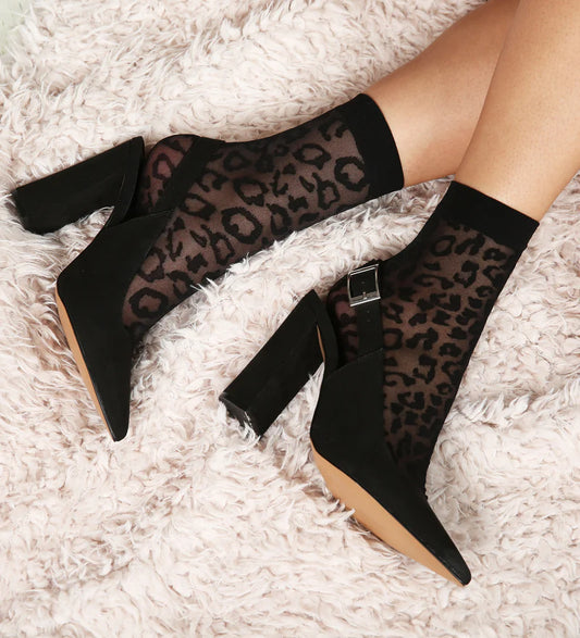 sheer black leopard socks