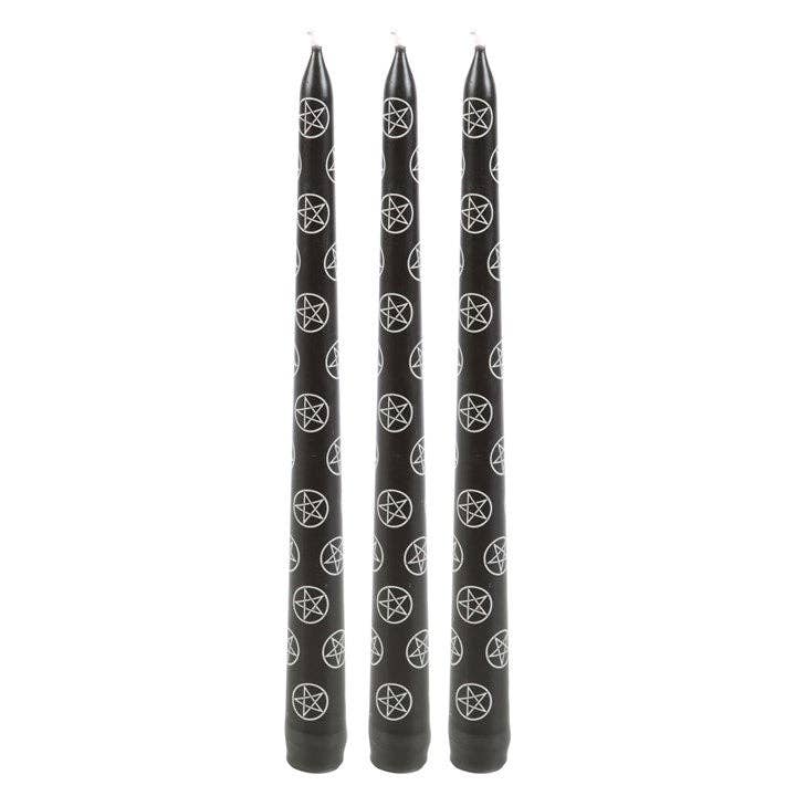 Set of 3 Black Magic Pentagram Taper Candles