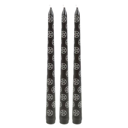 Set of 3 Black Magic Pentagram Taper Candles