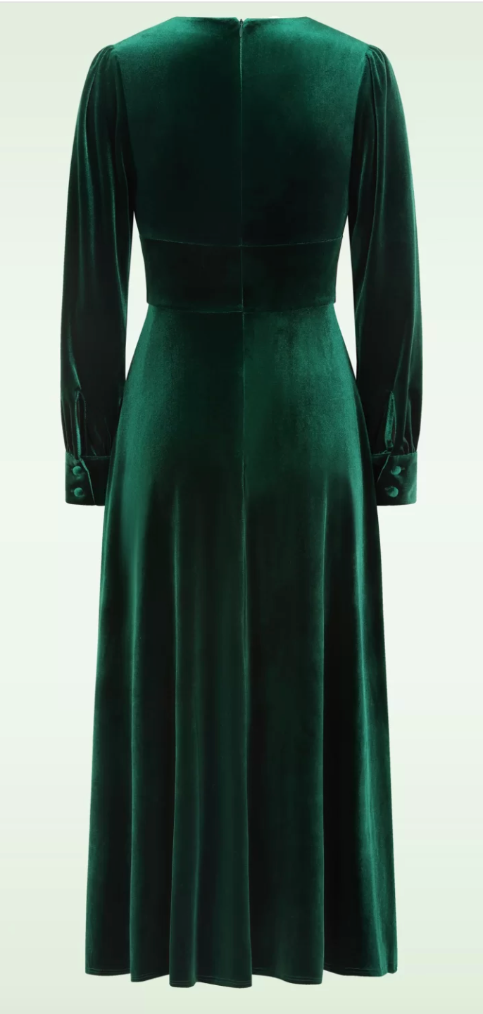 Balia Green Velvet Midi Fit and Flare Swing Dress