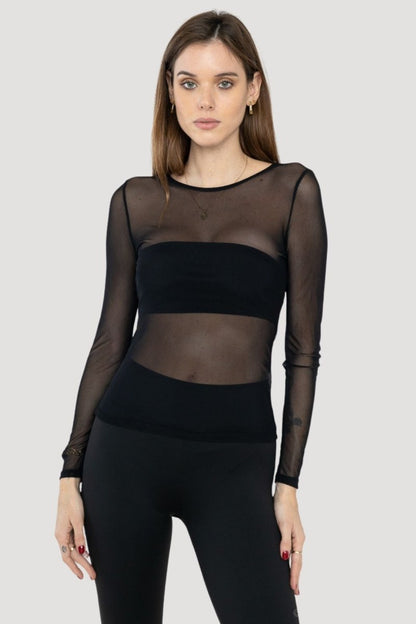 Black Mesh Top - Tops - HOB