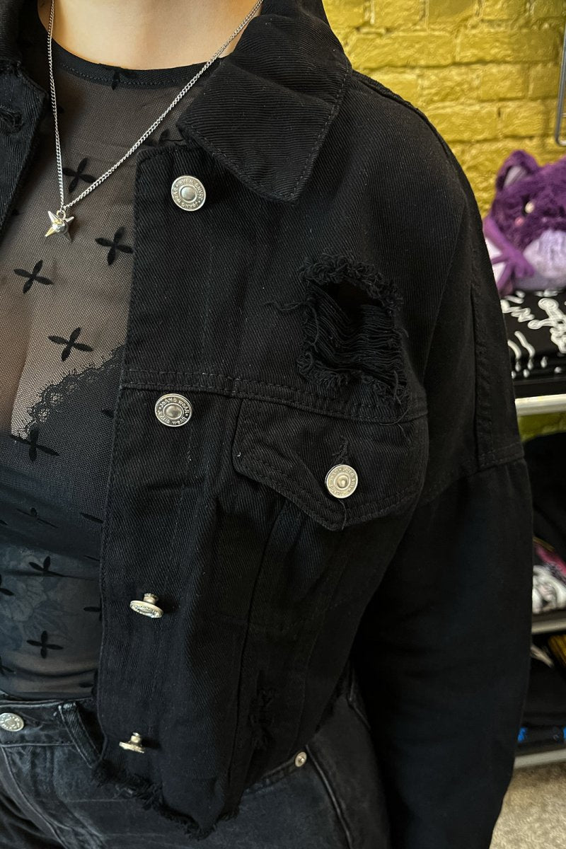 Black Ripped Jacket - Jackets - House of Bones