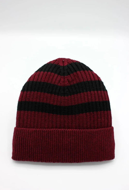 Striped Beanie Burgundy & Black