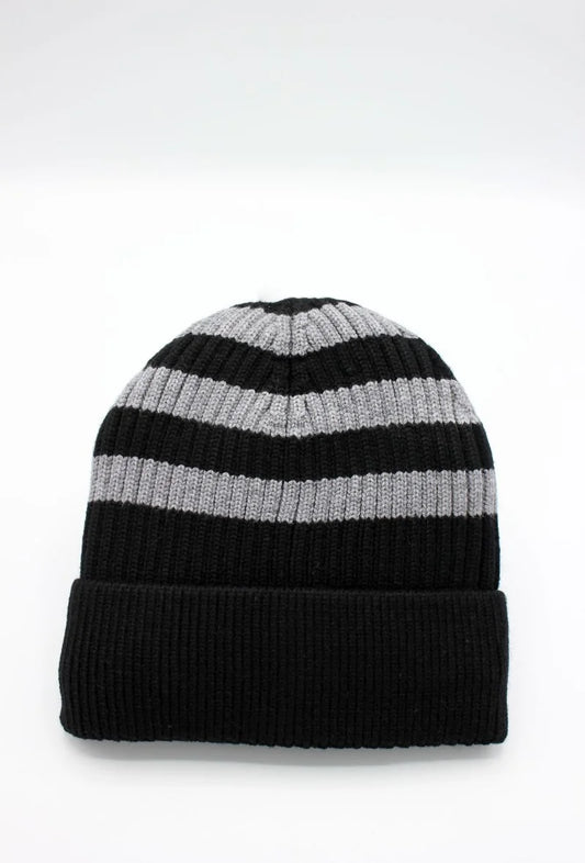 Striped Beanie Black & White