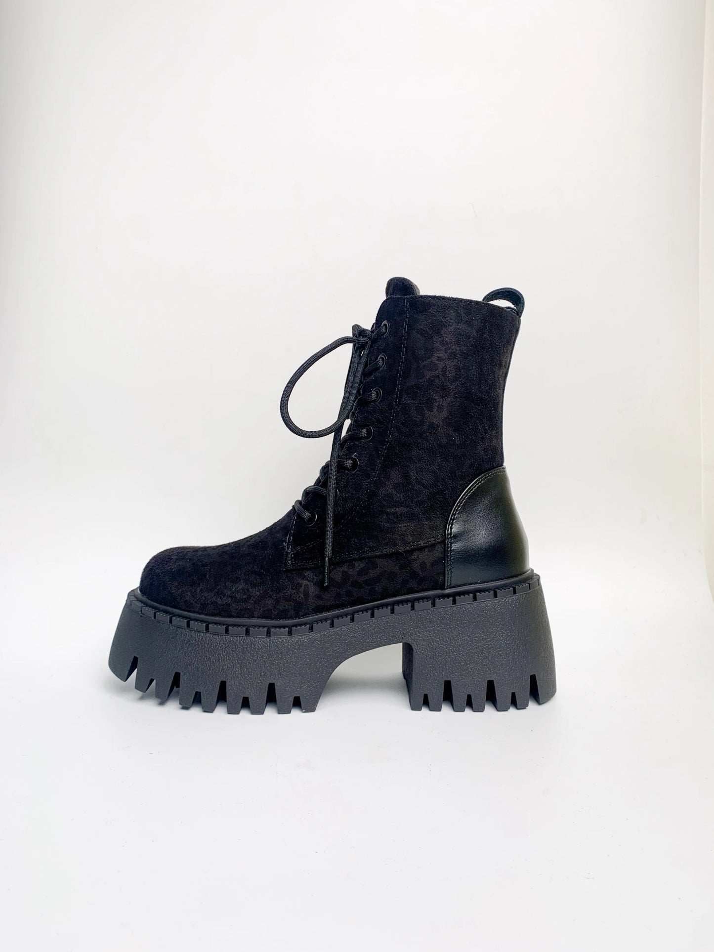 Chunky Leopard Velvet Boots