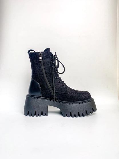 Chunky Leopard Velvet Boots