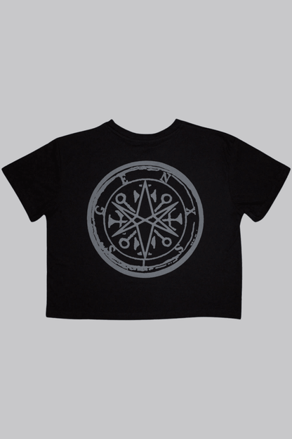 Bring Me The Horizon Ladies Crop Top: Metal Logo Genxsis (Back Print) - House of Bones