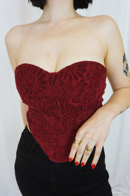 Burgundy Corset Top - Tops - HOB