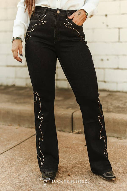 Black Studded Bootcut