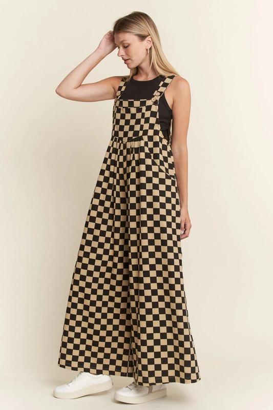 Checked Overalls Black & Mocha - One-Piece - JADE BY JANE