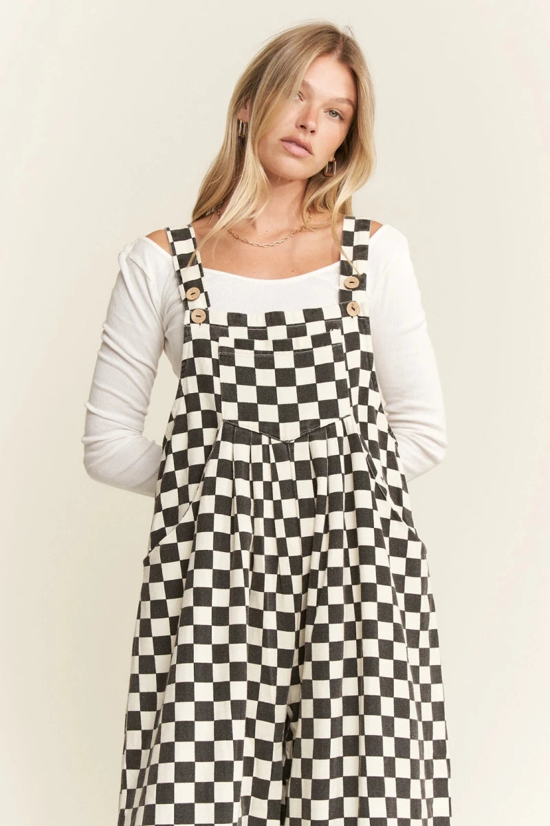 Checked Overalls Black & White - One-Piece - JADE BY JANE