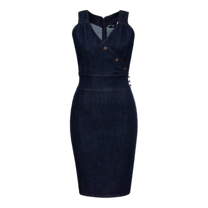 Dark Denim Pencil Dress Peggy - Trousers - Queen Kerosin