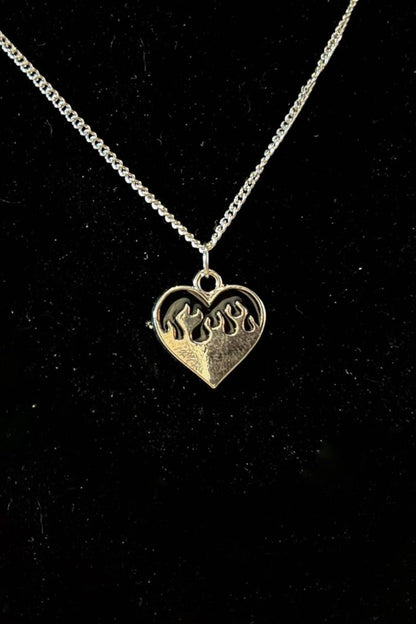 Flame Heart Necklace Black - Necklace - House of Bones Jewelry