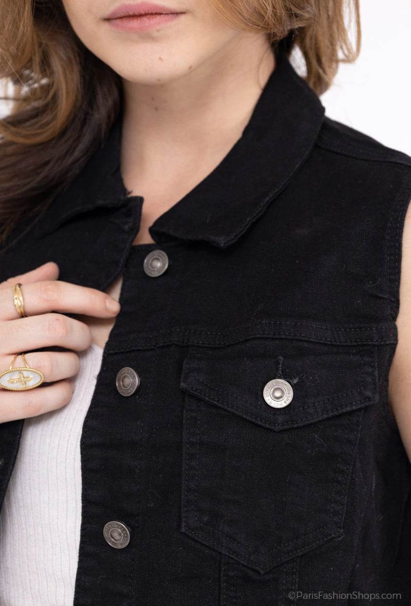 Sleeveless Black Denim Jacket
