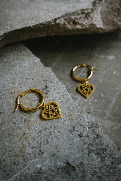 Heartagram Earrings Gold - Earrings - House of Bones Jewelry