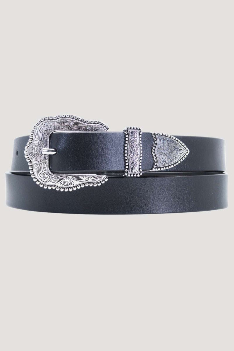 Leather Vintage Western Belt Black - Belts - House of Bones