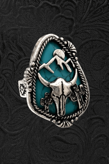 Longhorn Skull Turquoise Stretch Ring - Jewellery - Lunar Deer