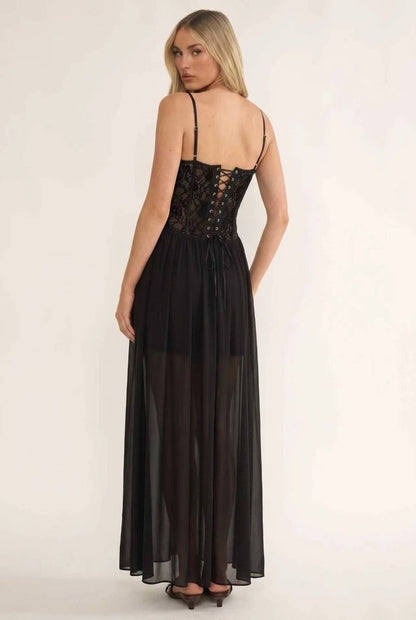 Nightshade Lace-Up Dress Black - Dresses - HOB