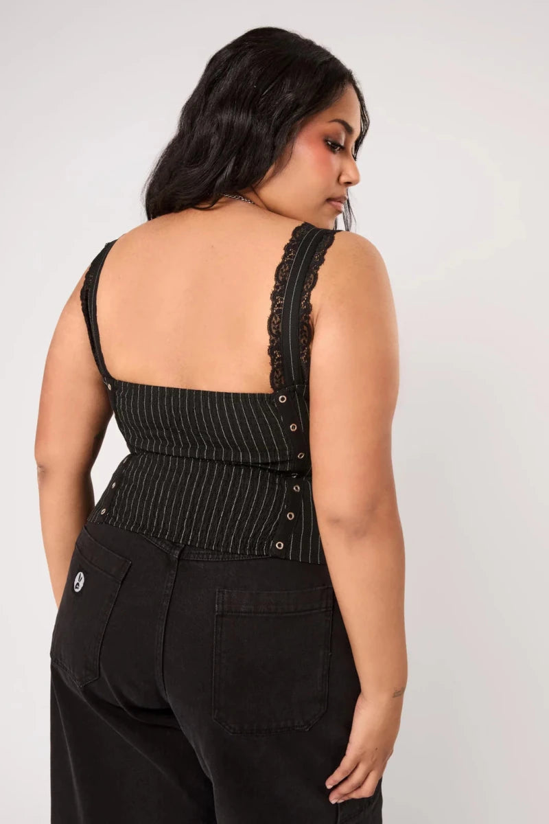 Quinzel C Pinstripe Top - Tops - Hell Bunny