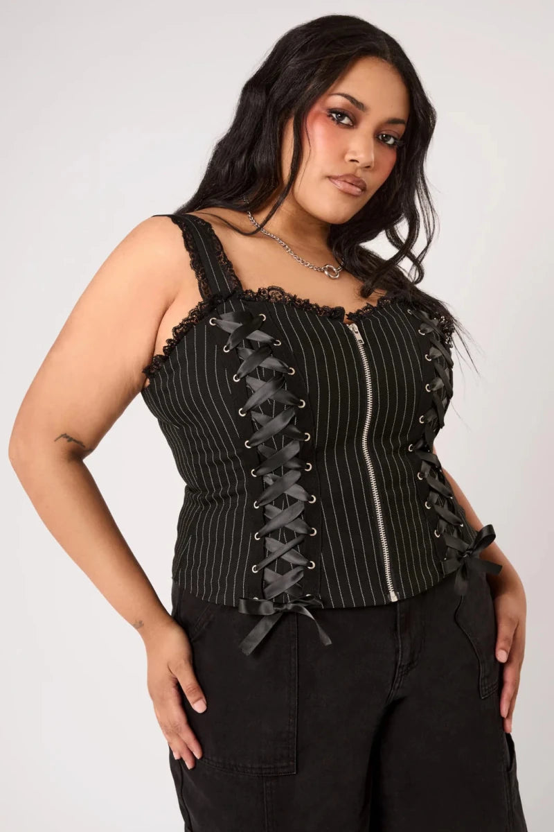 Quinzel C Pinstripe Top - Tops - Hell Bunny