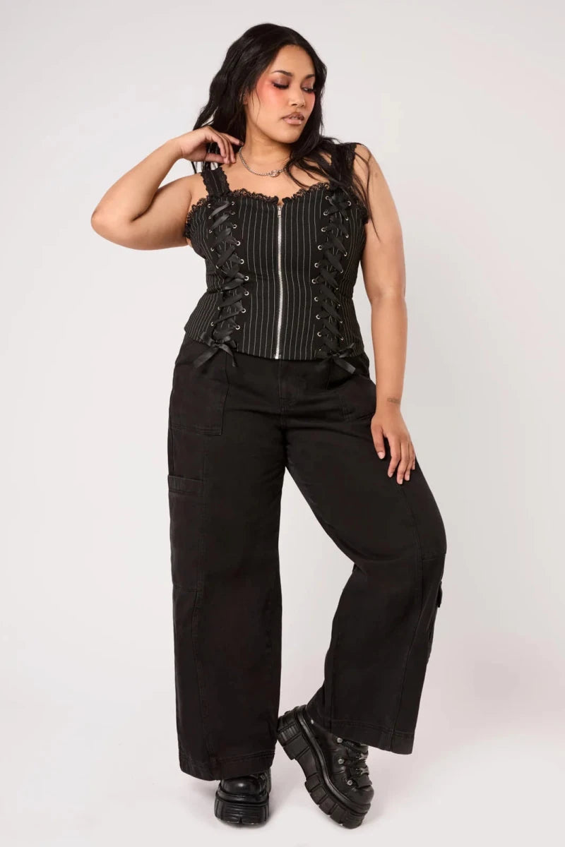 Quinzel C Pinstripe Top - Tops - Hell Bunny