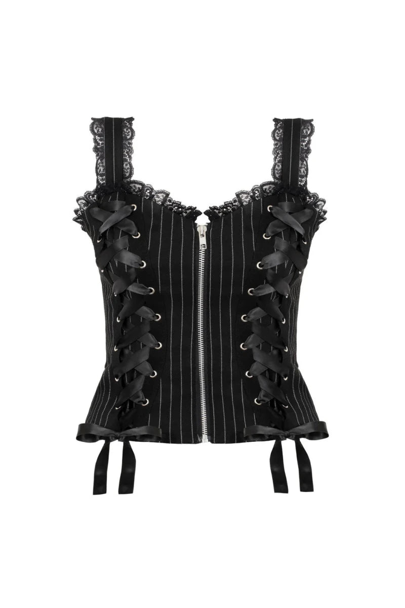 Quinzel C Pinstripe Top - Tops - Hell Bunny
