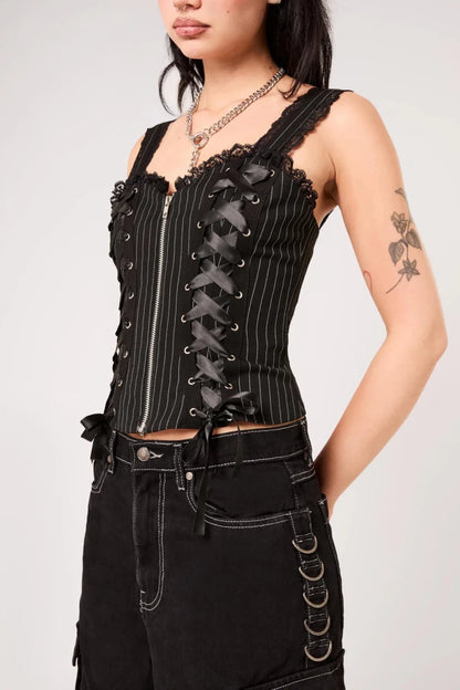 Quinzel C Pinstripe Top - Tops - Hell Bunny