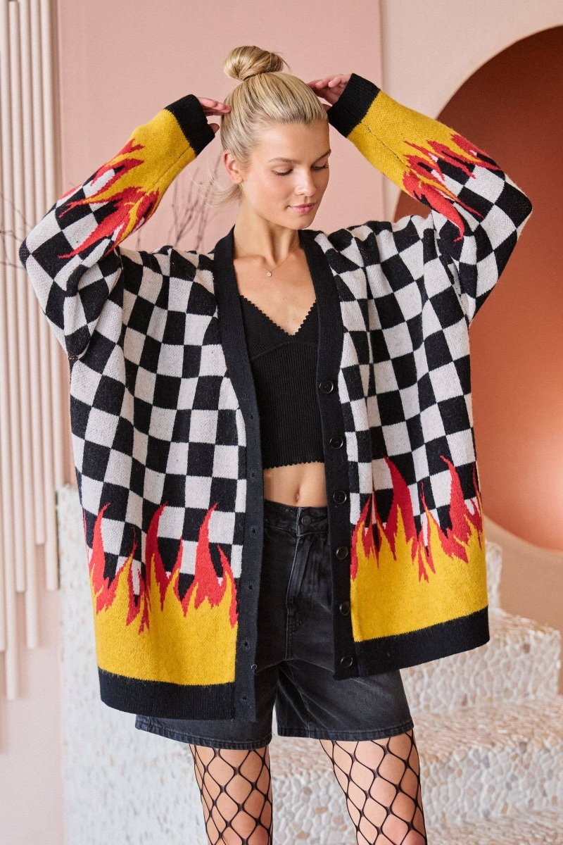 RACING FLAME KNIT CARDIGAN - JADE BY JANE