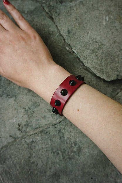 Red & Black Studded Bracelet - HOB