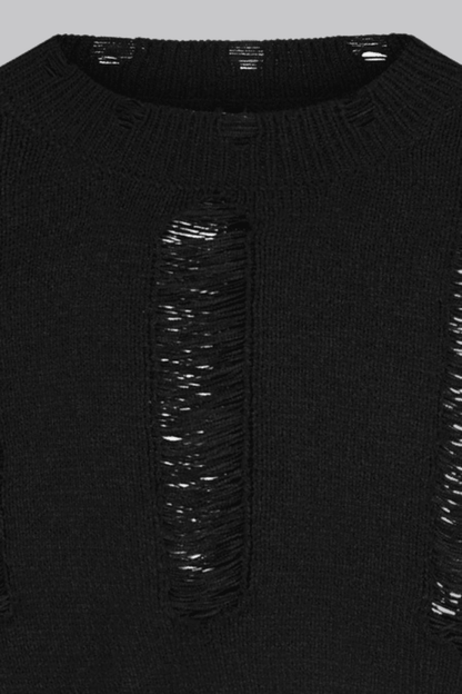 Rosalie Black Shredded Jumper - Sweaters - Third Identity