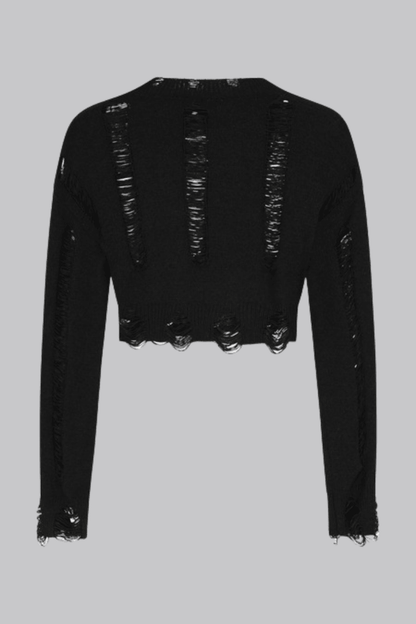 Rosalie Black Shredded Jumper - Sweaters - Third Identity