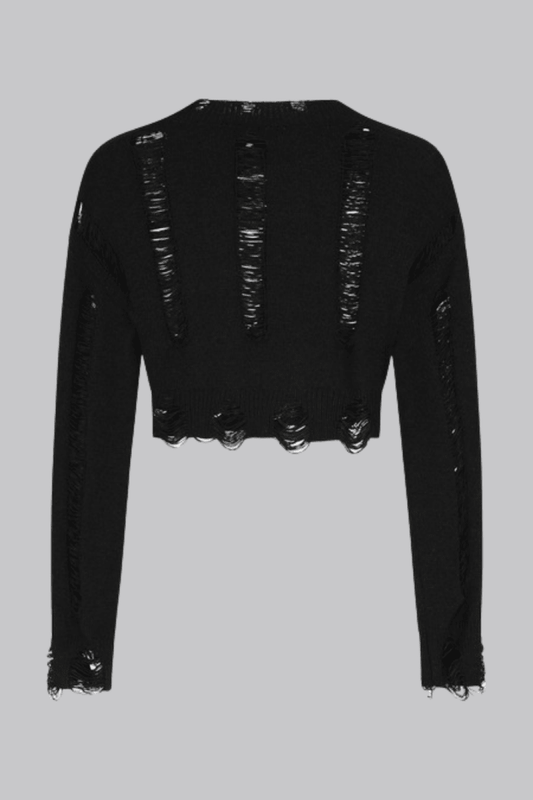 Rosalie Black Shredded Jumper - Sweaters - Third Identity