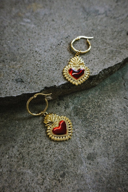 Sacred Heart Earrings Gold Small - Jewellery - House of Bones