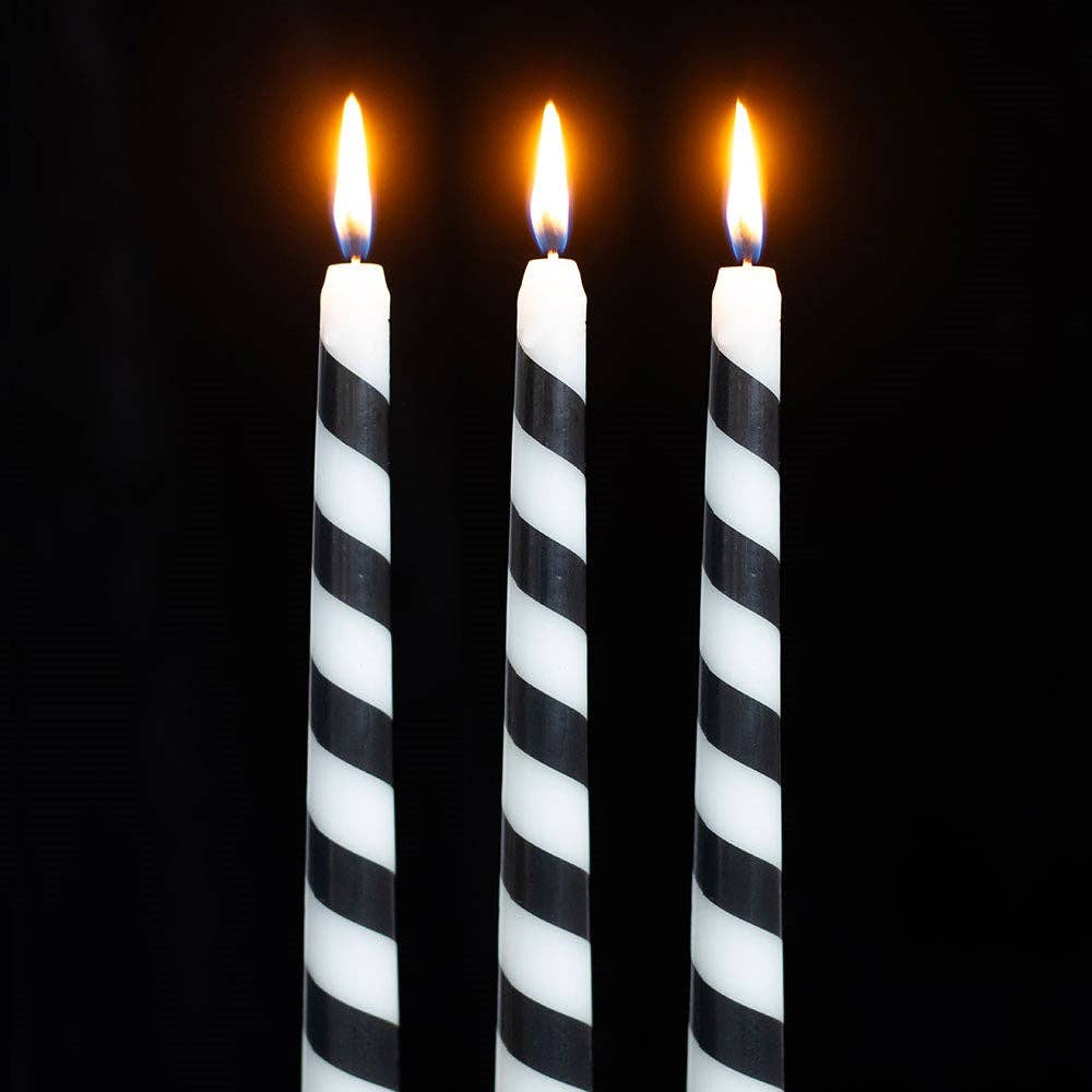 Set of 3 Black Candy Cane Taper Candles - Something Different Wholesale Europe