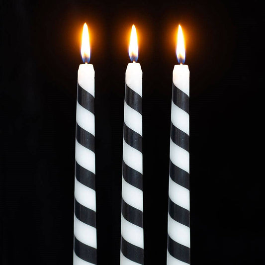 Set of 3 Black Candy Cane Taper Candles - Something Different Wholesale Europe