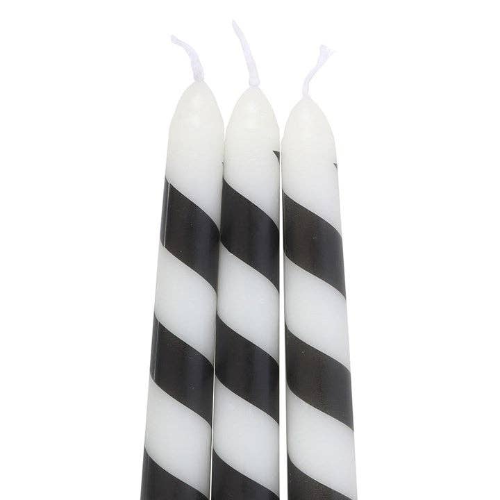 Set of 3 Black Candy Cane Taper Candles - Something Different Wholesale Europe