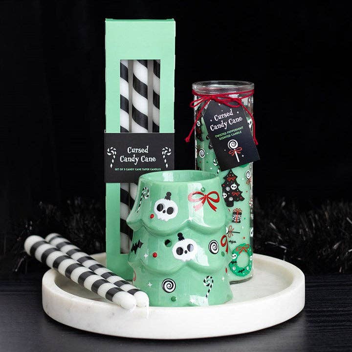 Set of 3 Black Candy Cane Taper Candles - Something Different Wholesale Europe