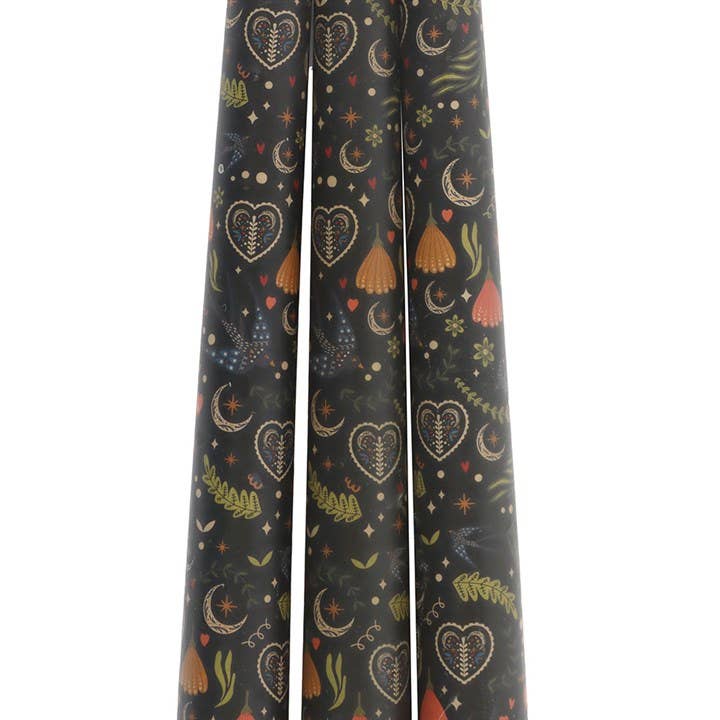 Set of 3 Black Midnight Print Taper Candles - Something Different Wholesale Europe