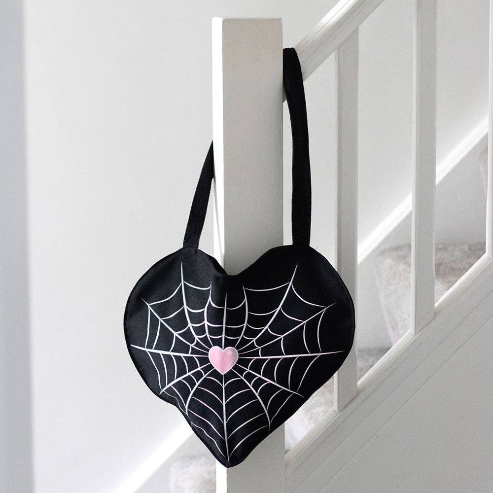 Spiderweb Heart Satin Tote Bag - Something Different Wholesale Europe