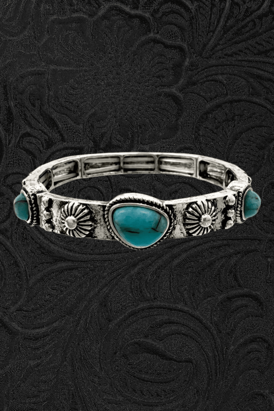 Turquoise Stone Metal Stretch Bracelet - Jewellery - Lunar Deer