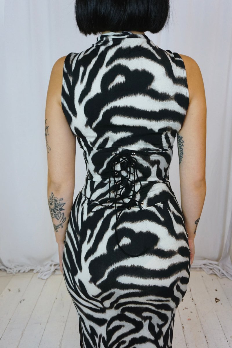 Zebra Lace-Up Maxidress - Dresses - HOB