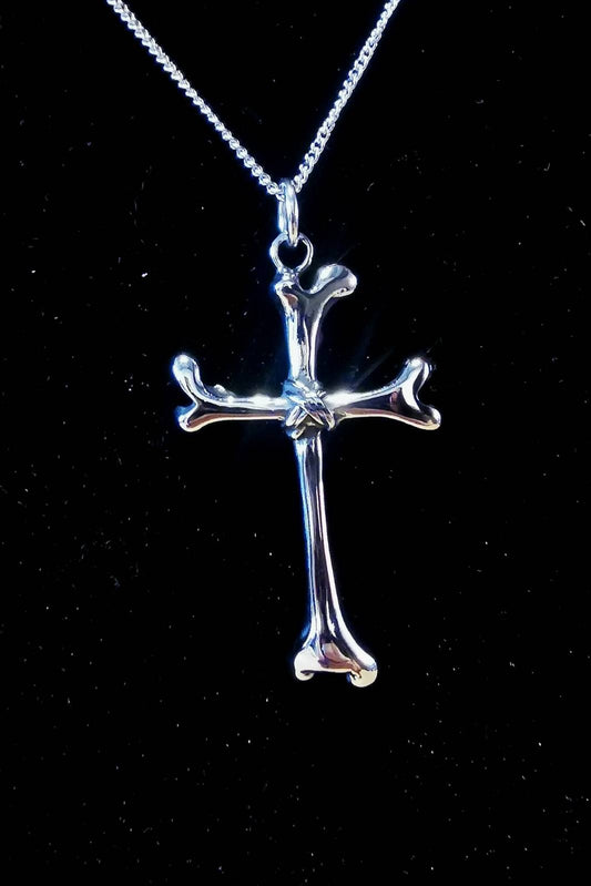 Bone Cross Voodoo Necklace Silver